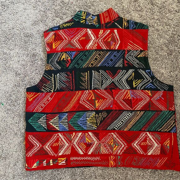 CHICO'S Vintage Red & Black Embroidered Mandarin Collar Vest Size XL - Picture 5 of 8